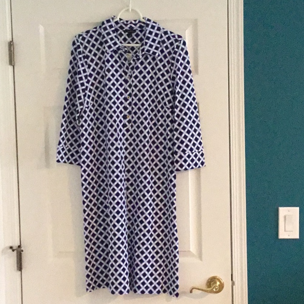 NWT Talbots 3/4 sleeve blue and white print dress